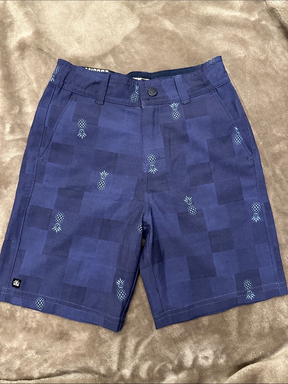 Boy’s Navy Pineapple Print Casual light weight summer Shorts,  Adjustable waist